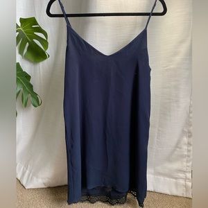 Lulus navy blue with black lace slip dress